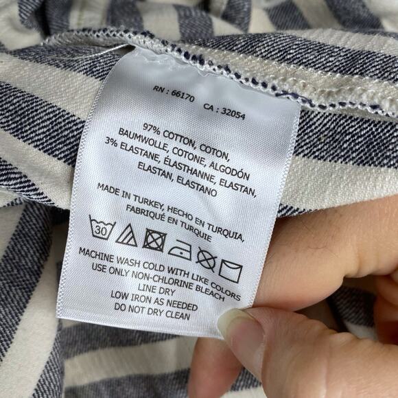 By Anthropologie White Navy Blue Striped Wrap Pencil Midi Skirt SZ 4 - Picture 10 of 10